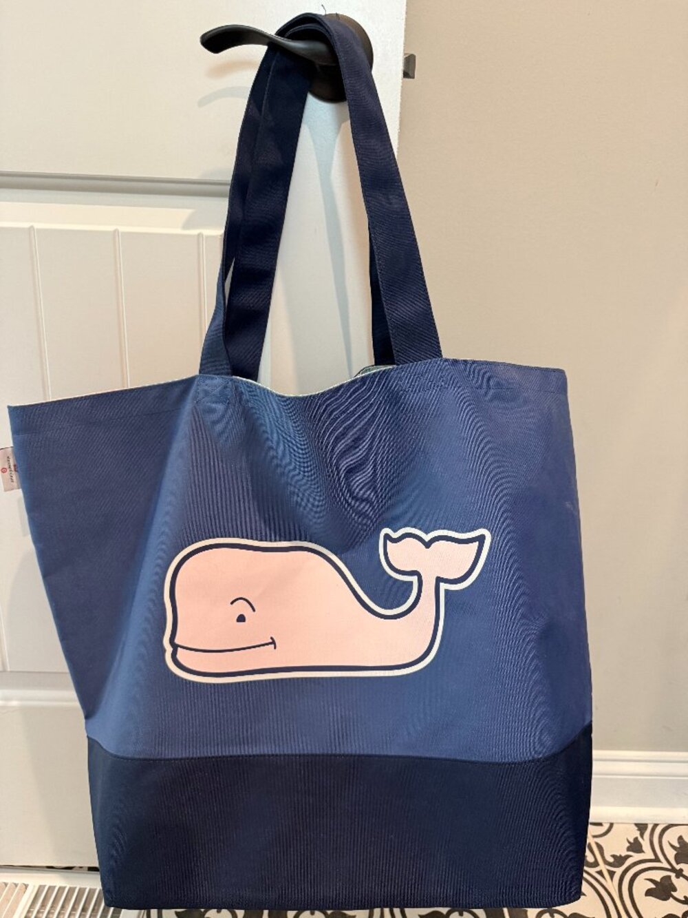 Vineyard Vines x Target Navy/Pink Whale Beach Tote with Patchwork Interior